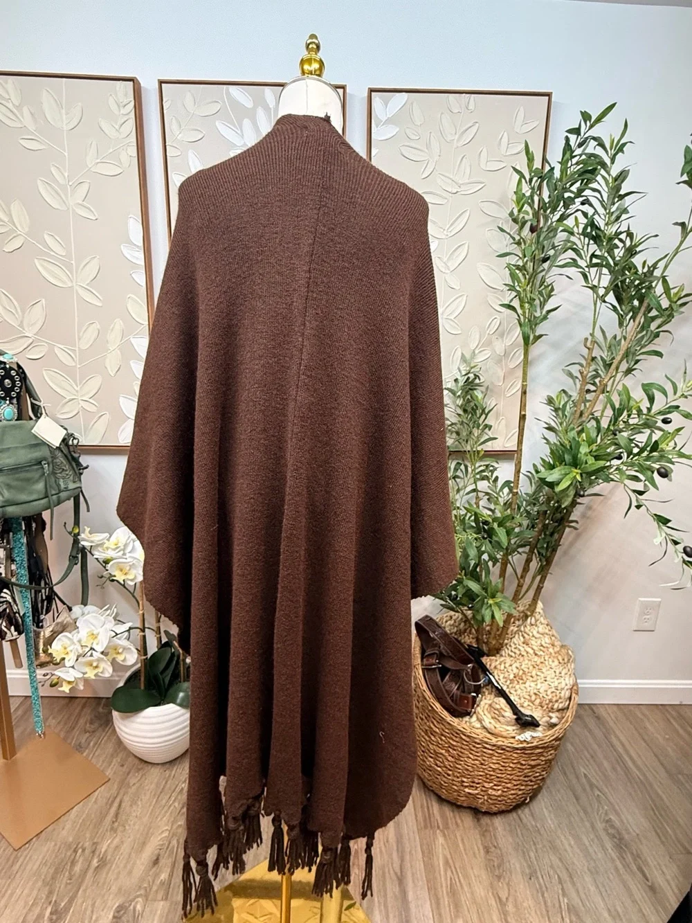 Free People Dark Brown Fringe Wrap Cape